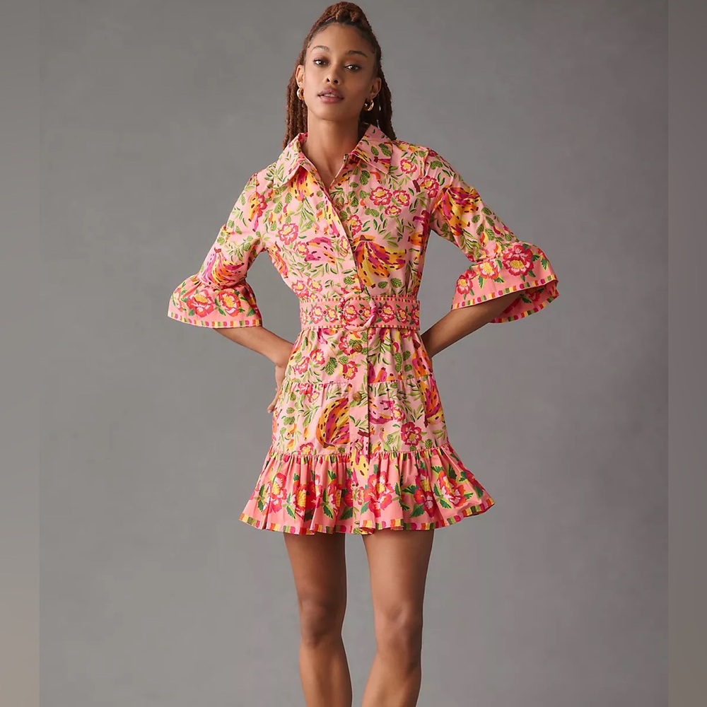 Vibrant Floral Farm Rio Mini Dress with Ruffle Sleeves